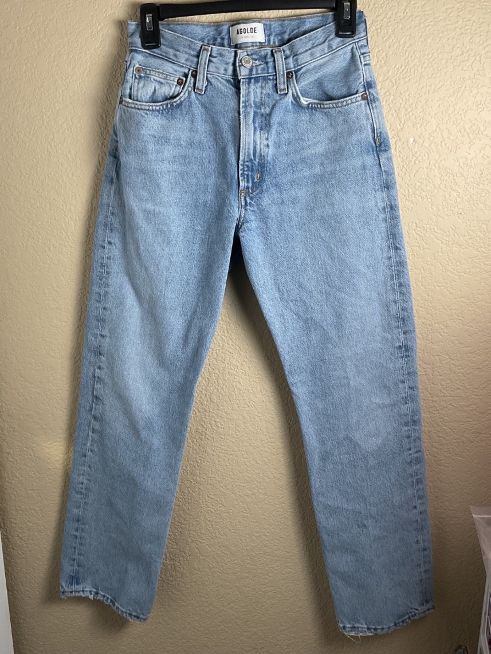 Agolde Womens 24 Light Wash Denim‎ Straight Leg Jeans Distressed Organic Cotton